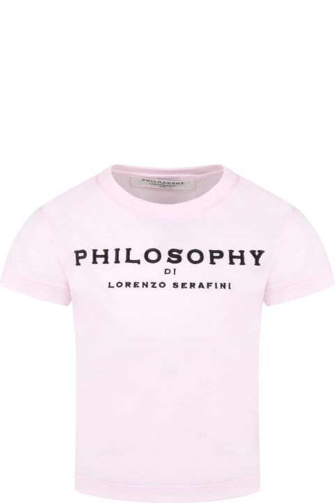 Philosophy di Lorenzo Serafini Kids Pink T-shirt For Girl With Black Logo - Black