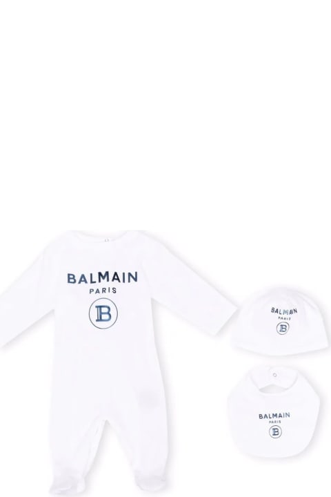 Balmain White Cotton Babygrow - Blu
