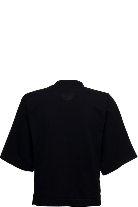 Palm Angels Black Cropped Cotton T-shirt With Bear Loose Stama - Violet