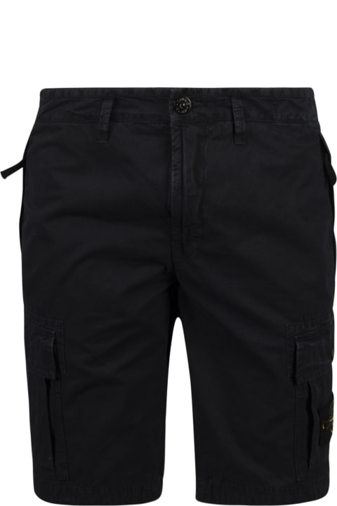 Stone Island Logo Patched Side Pocket Cargo Shorts - black