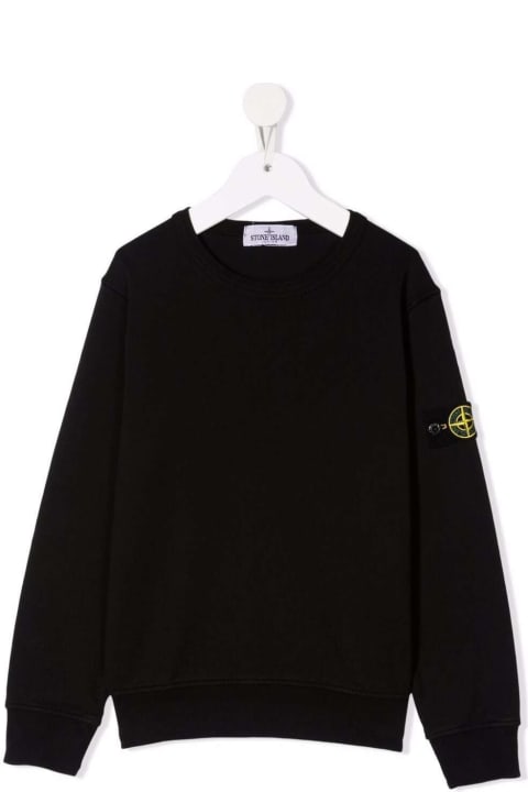 Stone Island Junior Black Jersey Sweatshirt With Logo - Nero