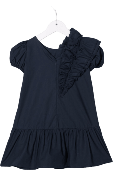 Monnalisa Girl Cotton Blue Dress With Ruches