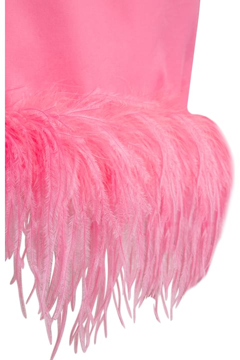 Pink Poplin Midi Skirt With Feathers