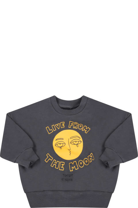 Mini Rodini Gray Sweatshirt For Babykids With Yellow Moon - Pink
