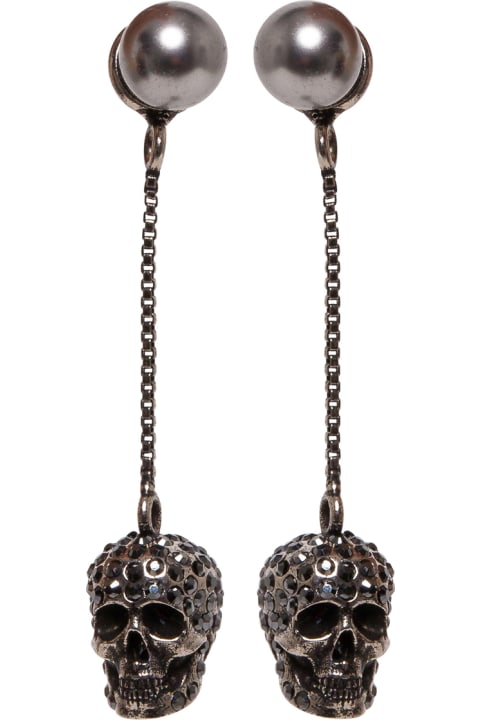 Alexander McQueen Skull Silver Colored Brass Earrings - Black/white