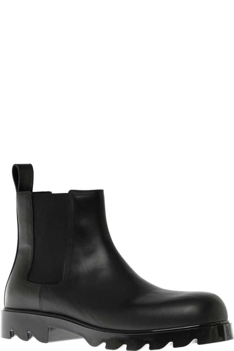 Bottega Veneta Black Leather Ankle Boots With Rubber Sole - Brown