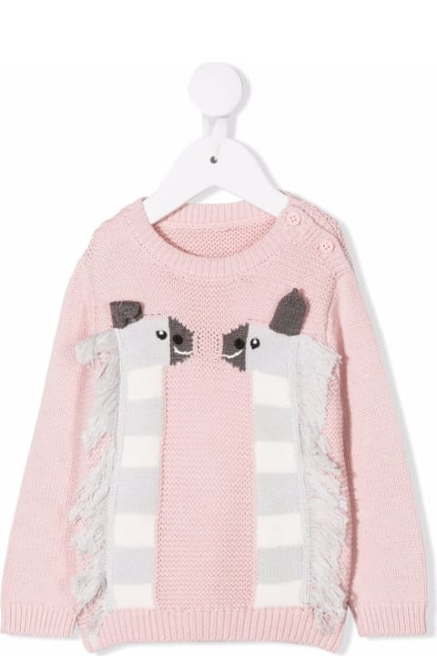 Stella McCartney Kids Pink Wool And Cotton Sweater With Lama Detail - Fuchsia