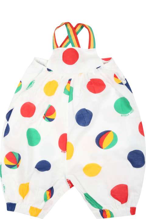Stella McCartney Kids White Dungarees For Babykids With Colorful Circles - Pink
