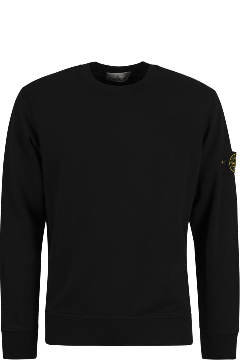 Stone Island Logo Sleeve Round Neck Sweatshirt - black