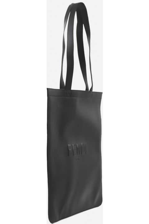 Leather Shopping Bag With Tone-on-tone Embossed Logo