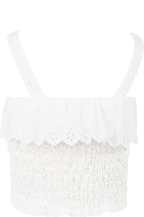 Philosophy di Lorenzo Serafini Kids Ivory Top For Girl With Bows And Ruffles - Bianco
