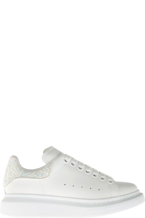 Alexander McQueen Oversize White Leather Sneakers With Glitter Detail - Nero