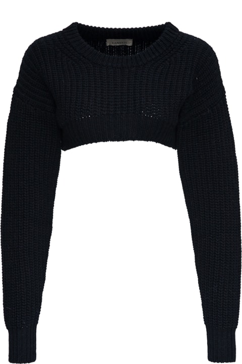 Laneus Cropped Black Wool Sweater - Camel
