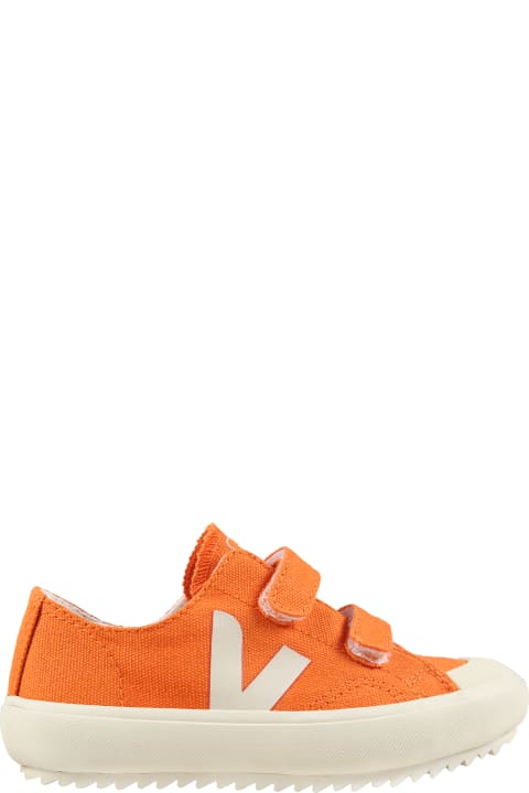 Orange Sneakers For Kids With Ivory Logo