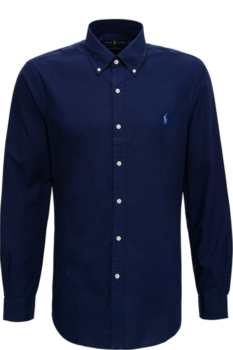 Polo Ralph Lauren Blue Cotton Shirt With Logo - Blue