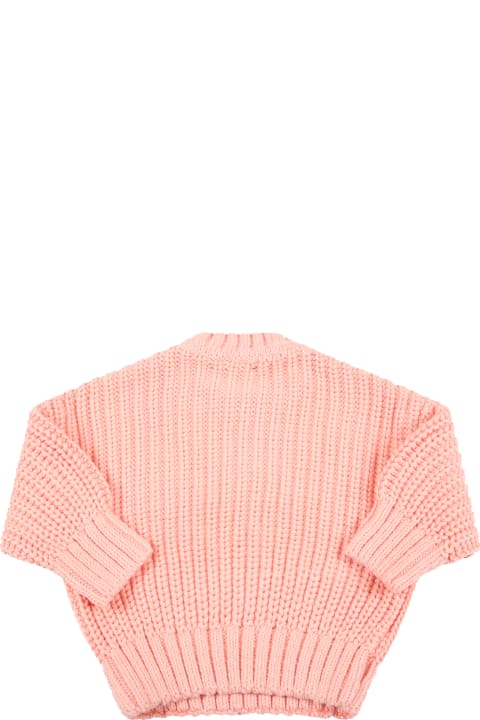 Mini Rodini Pink Sweater For Baby Girl With Bear - Blue