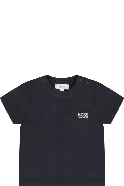 Blue T-shirt For Baby Boy With White Logo