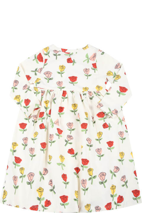 Mini Rodini Ivory Dress For Baby Girl With Roses - Ivory