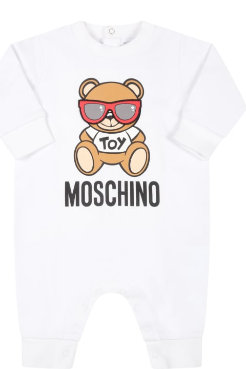 Moschino White Babygrow For Baby Kids With Teddy Bear - Red