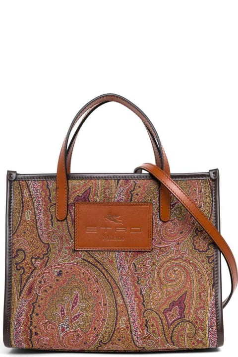 Etro Paisley Shopper Bag With Logo - Brown