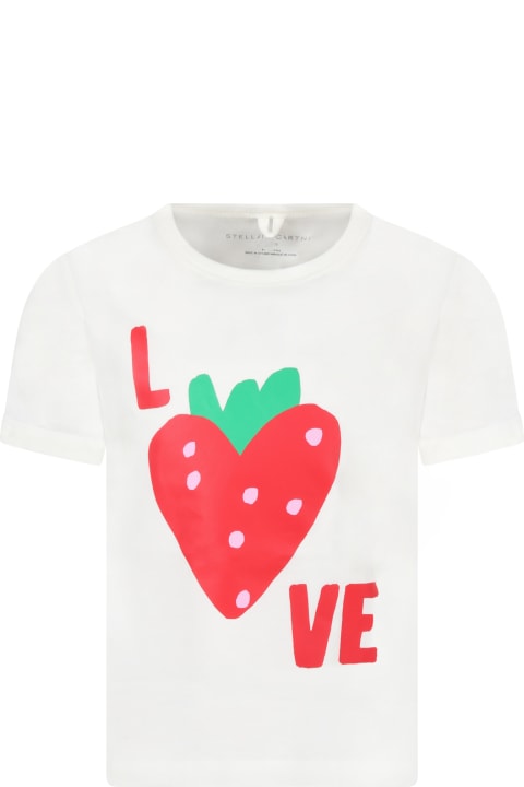 Stella McCartney Kids Ivory T-shirt For Girl With Strawberry - Fuchsia