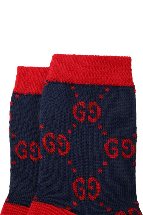 Gucci Blue Socks For Baby Boy With Double Gg - Panna