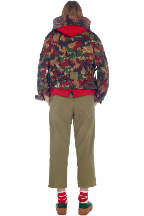Cropped Field Jacket Red Camouflage With Padded Waistcoat