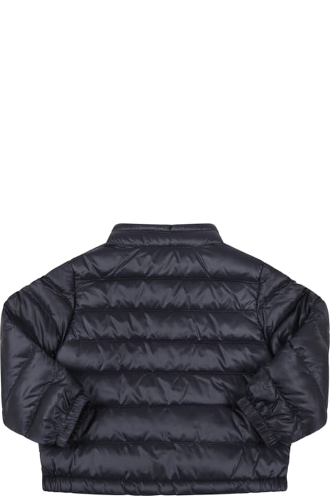 Moncler Blue "acorus" Jacket For Baby Boy With Patch Logo - Nero