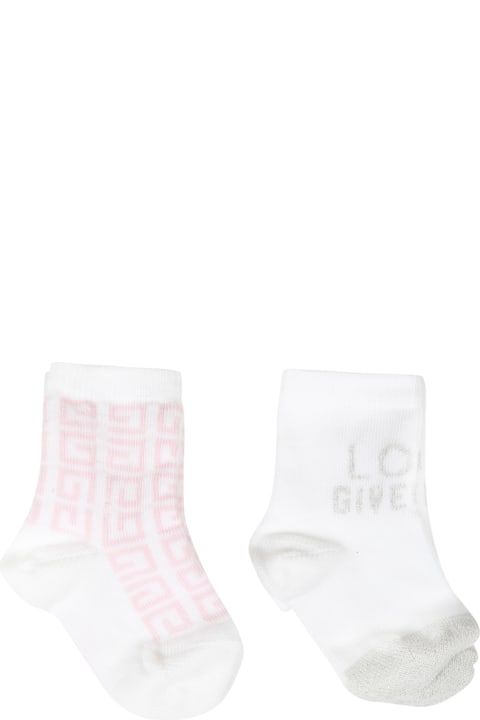 Givenchy White Set For Baby Girl With Pink And Silver Logo - Bianco/nero