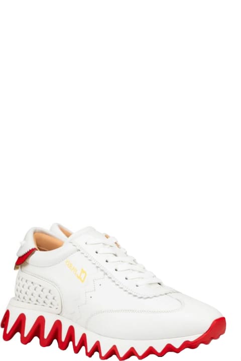 Christian Louboutin White Leather Loubishark Sneakers - WHITE/SILVER
