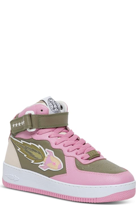 Enterprise Japan Rocket High Sneakers In Pink And Khaki Leather - White