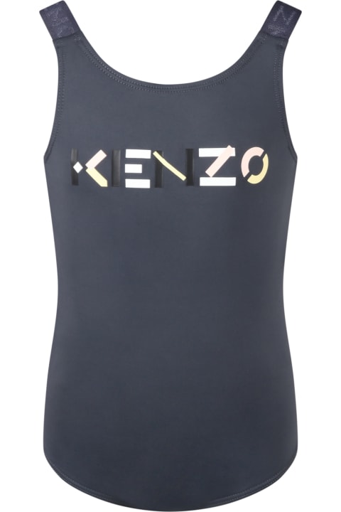 Kenzo Kids Grey Swimsuit For Girl - Blu