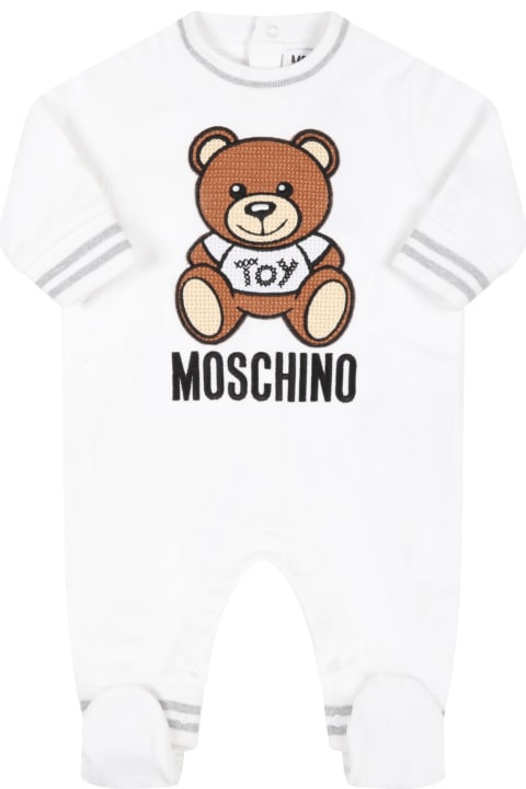 Moschino White Babygrow For Baby Kids With Teddy Bear - Red