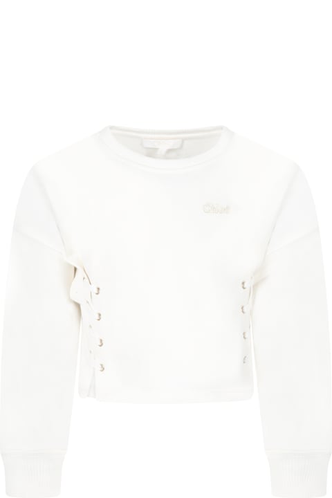 Chloé White Sweatshirt For Girl With Logo - Ivory