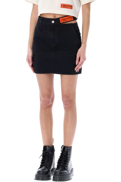 HERON PRESTON Open Side Belt Denim Mini Skirt - BLACK