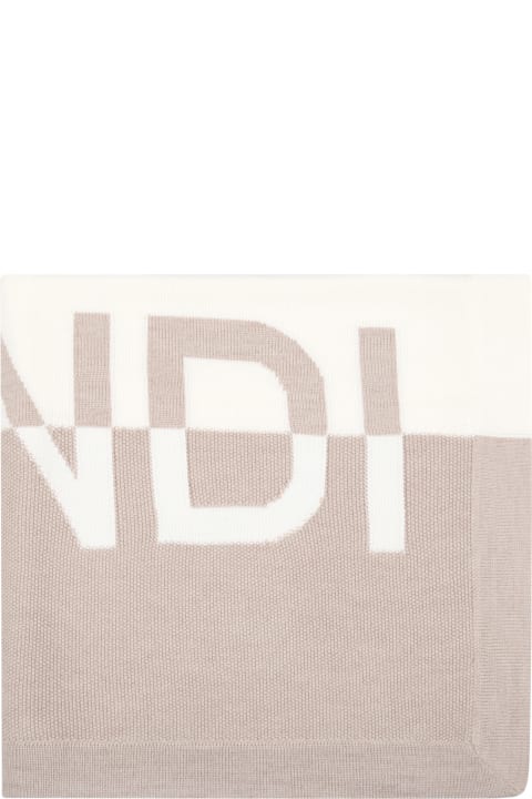 Fendi Multicolor Blanket For Baby Kids With Logo - Light Blue