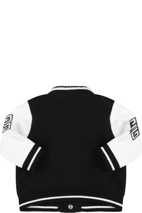Givenchy Black Jacket For Baby Kids With White Logo - White