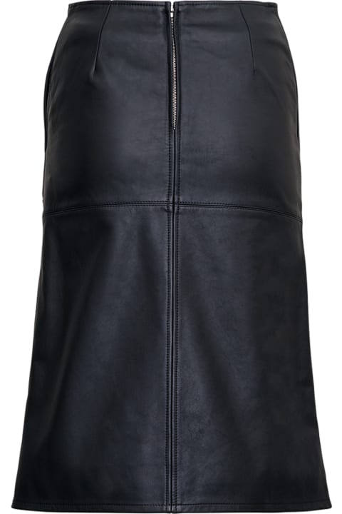 A Line Black Leather Skirt