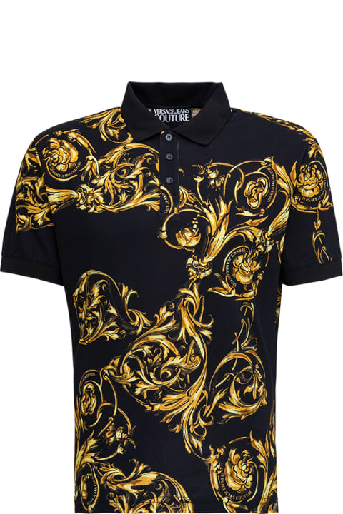 Versace Jeans Couture Baroque Print Jersey Polo Shirt - Nero