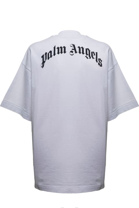 Palm Angels White Cotton T-shirt With Bear Loose Print - Violet