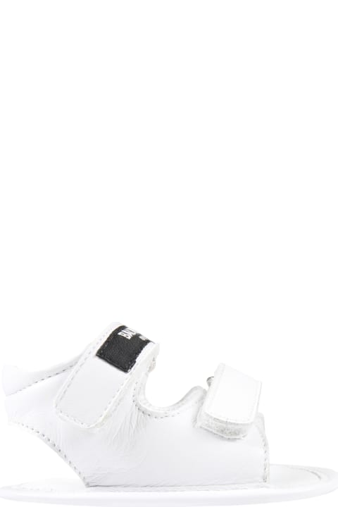 Balmain White Sandals For Baby Kids - Gold