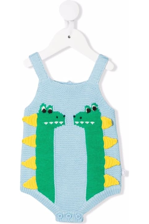 Stella McCartney Kids Light Blue Cotton And Wool Body With Dinosaurs - Multicolor