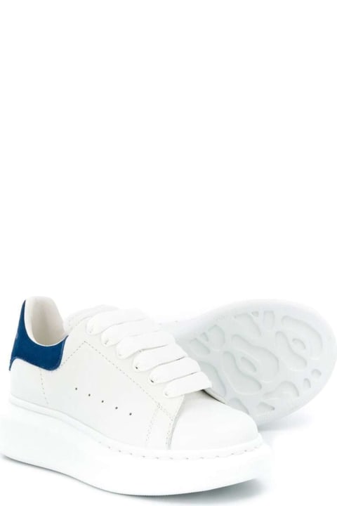 White Leather Oversize Sneakers With Blue Heel Tab