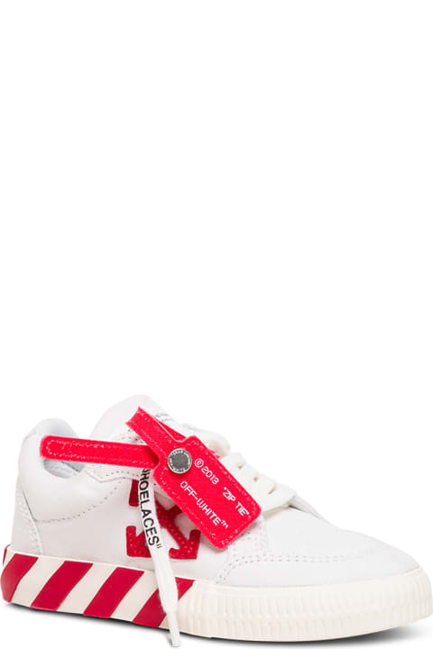 Off-White Low Vulcanized  White And Red Fabric Sneakers - White