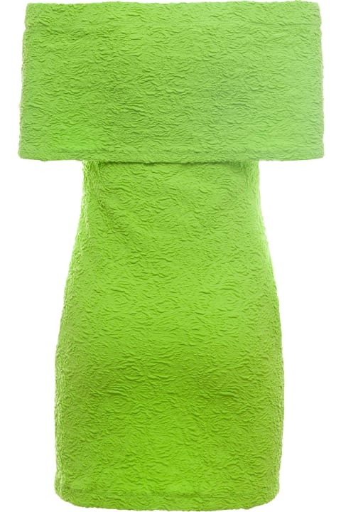 Green  Cotton Blend Dress With Off Shoulders