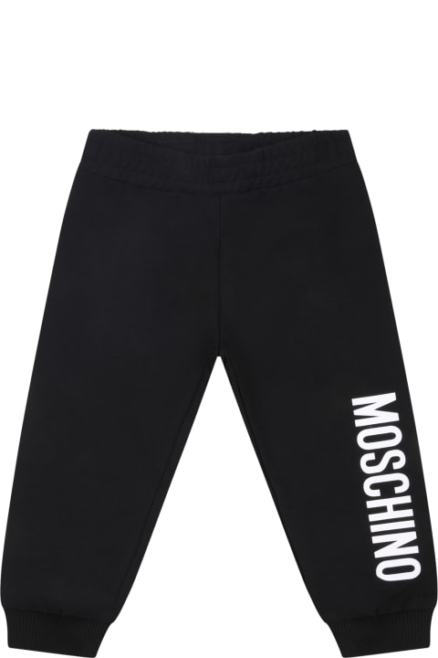 Moschino Black Sweatpant For Baby Kids With Logo - Bianco