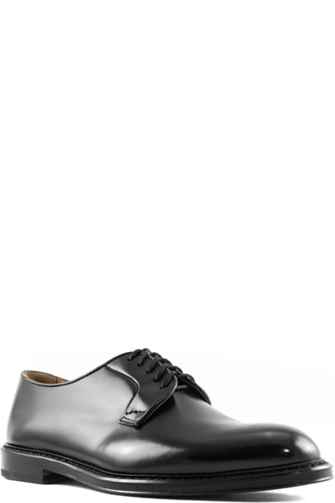 Doucal's Black Semi-glossy Leather Derby Shoes - Military