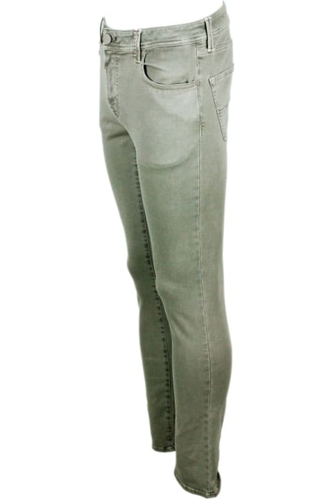 Leonardo Slim Trousers In 5-pocket Stretch Cotton Gabardine With Sartorial Stitching