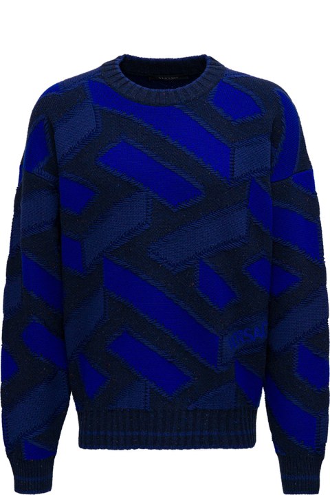 Blue And Black Jacquard Wool Sweater