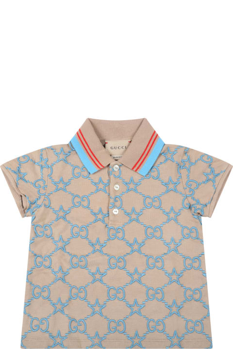 Gucci Beige Polo Shirt For Baby Boy With Double Gg - Petrolio